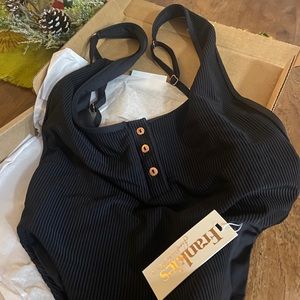 SUMMER sexy! Black one piece, high cut for long legged look. Brand new, tags.